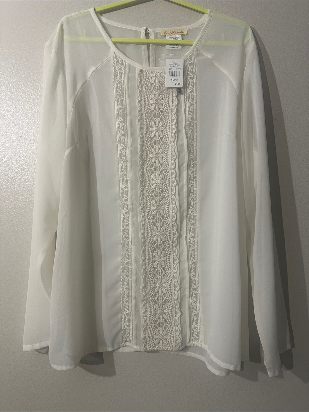 NWT Boho Sweet magnolia Cream Lace-Front Long Sleeve Blouse Sz XL